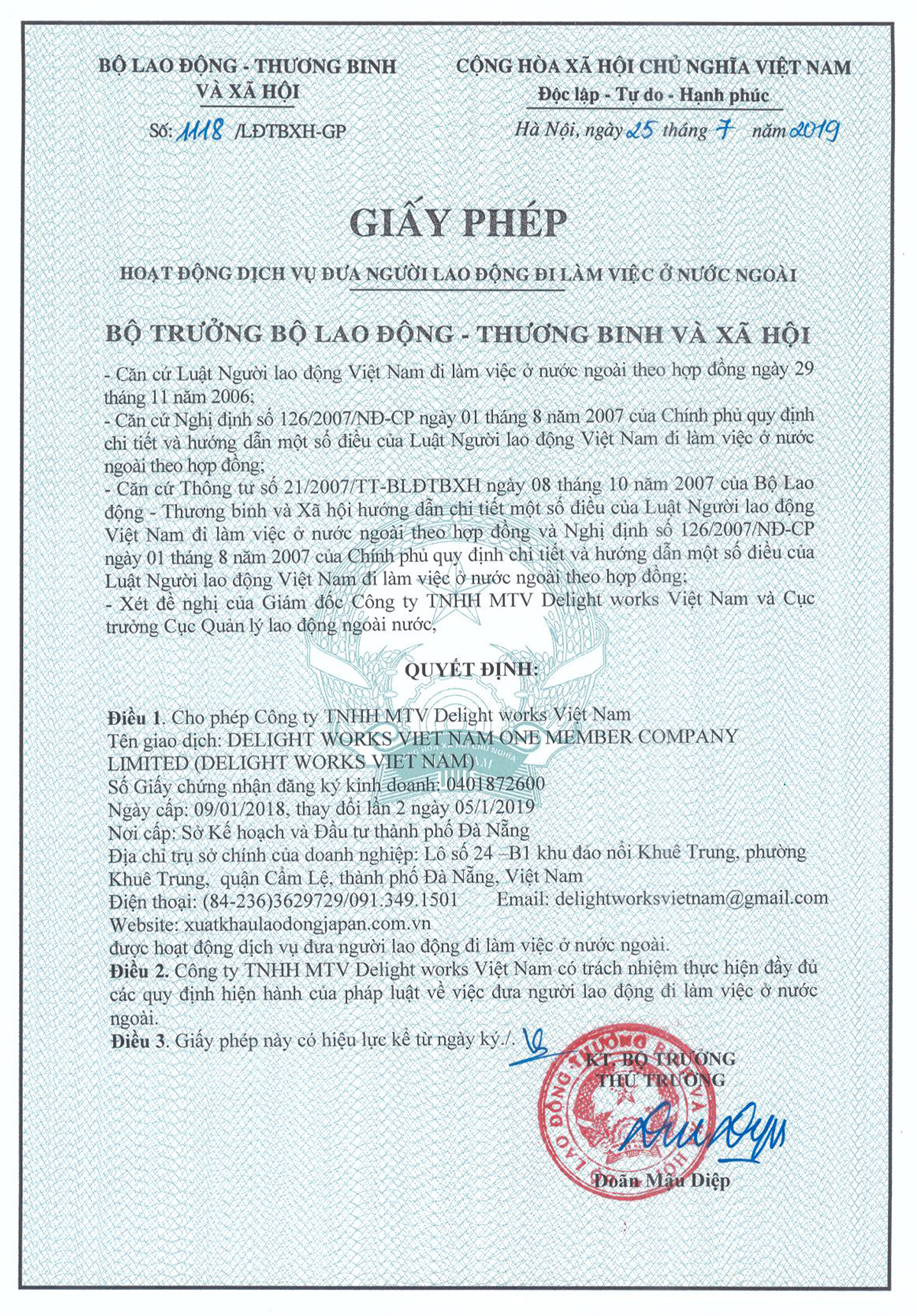 giấy ph&eacute;p xuất khẩu lao động đ&agrave; nẵng